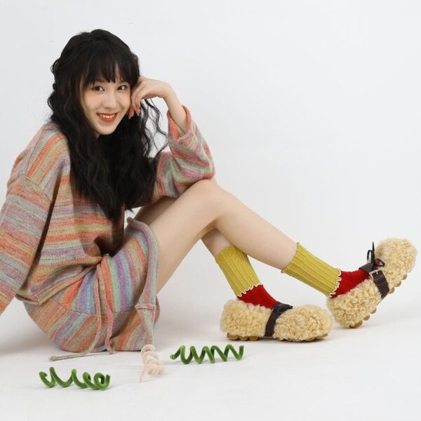 w0007 彩色條紋波浪邊中筒襪 - 圖片 6
