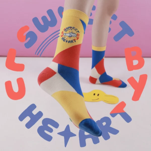 w0032 sweet dog可愛插圖畫風中筒襪.棉襪 - 圖片 8