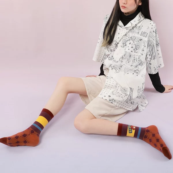 w0033 小熊條紋日韓潮襪.精梳棉襪.中筒襪 - 圖片 9