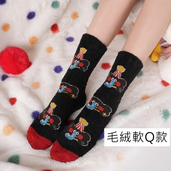w0027 可愛卡通小象多巴胺條紋中筒襪.棉襪 - 圖片 10