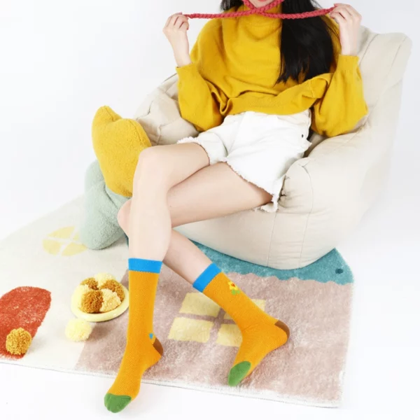 w0019 甜美花朵多採拼接棉襪.中筒襪 - 圖片 14