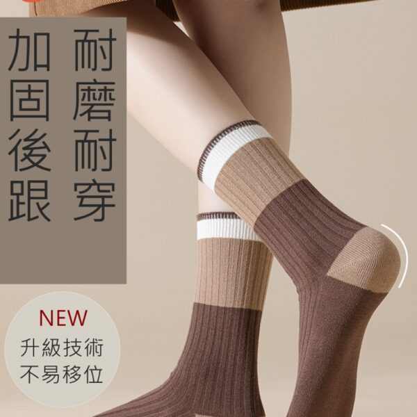 w0063 美拉德咖色條紋高筒堆堆襪.棉襪.中筒襪.襪子 - 圖片 4