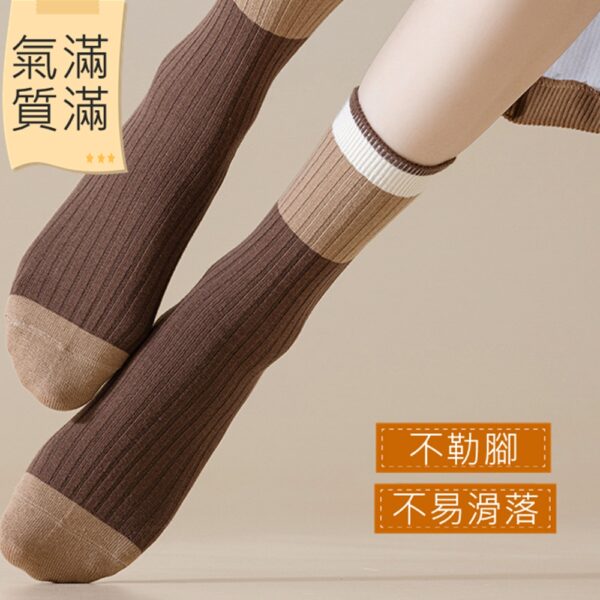 w0063 美拉德咖色條紋高筒堆堆襪.棉襪.中筒襪.襪子 - 圖片 9