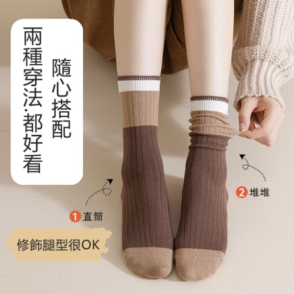 w0063 美拉德咖色條紋高筒堆堆襪.棉襪.中筒襪.襪子 - 圖片 11