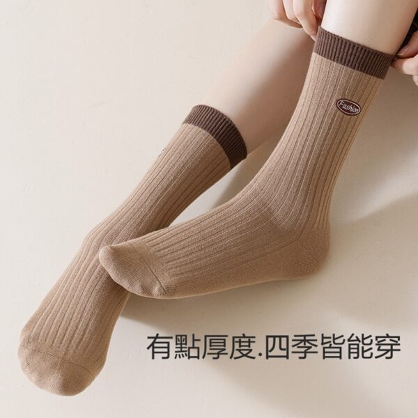w0063 美拉德咖色條紋高筒堆堆襪.棉襪.中筒襪.襪子 - 圖片 16