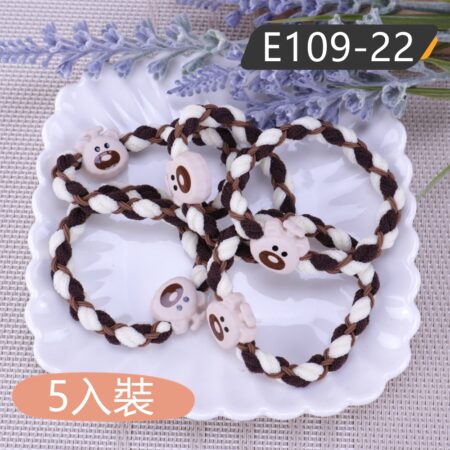E109 高彈性髮束.髮圈 (5入裝) - E109-22(熊熊咖+白)