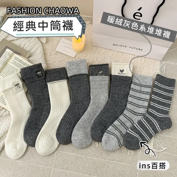 w0073 刺繡加厚秋冬羊毛襪.長襪 - 圖片 3