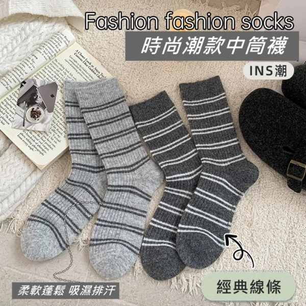 w0073 刺繡加厚秋冬羊毛襪.長襪 - 圖片 4
