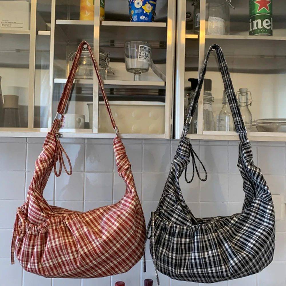 35001 韓版百搭格子餃子包.通勤輕便抽繩斜背包 | 雨朵防水包包專賣店 35001 韓版百搭格子餃子包.通勤輕便抽繩斜背包 | 雨朵防水包包專賣店