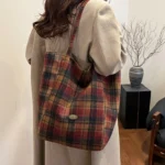 45006 韓版格子托特包.學院風休閒大容量肩背包