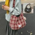 45007 格子大容量休閒水餃肩背包