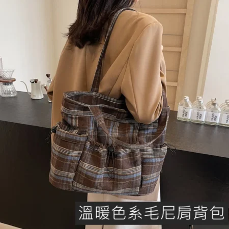 49100 大容量格子慵懶風手提包.肩背包.托特包