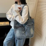 49105 韓版復古多口袋大容量肩背包