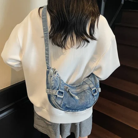 59102 韓版簡約休閒牛仔布斜背包