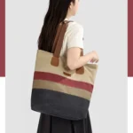 K035 復古拼色厚帆布托特包｜大容量肩背包 通勤外出包